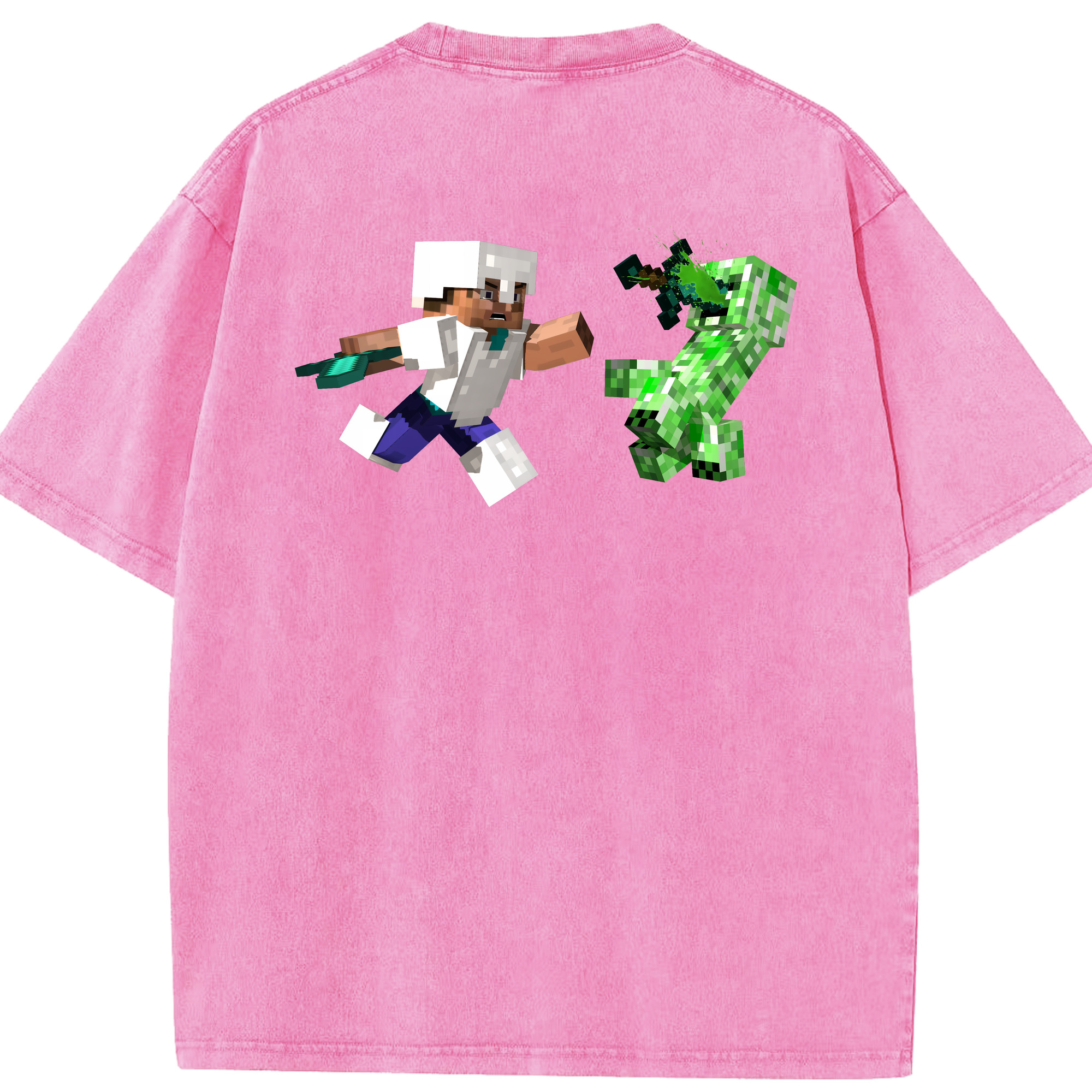 （画像用） マインクラフト ブロックの世界 Minecraft MC Block world 綿100% ヴィンテージ風 半袖Tシャツ（背面プリント）